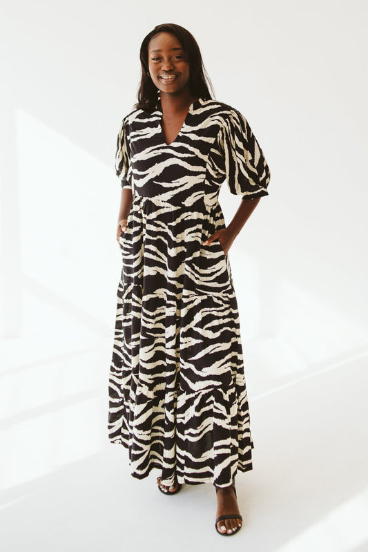 Pia Black and Cream Dress