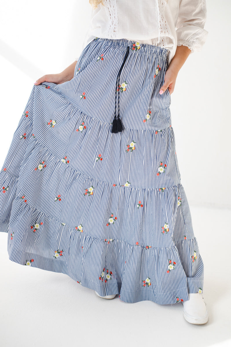 Ali Embroidered Stripe Skirt