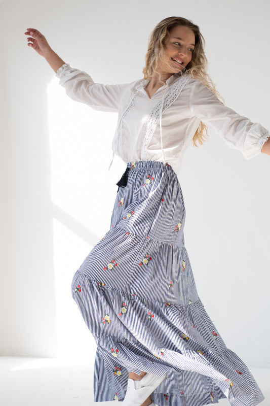 Ali Embroidered Stripe Skirt