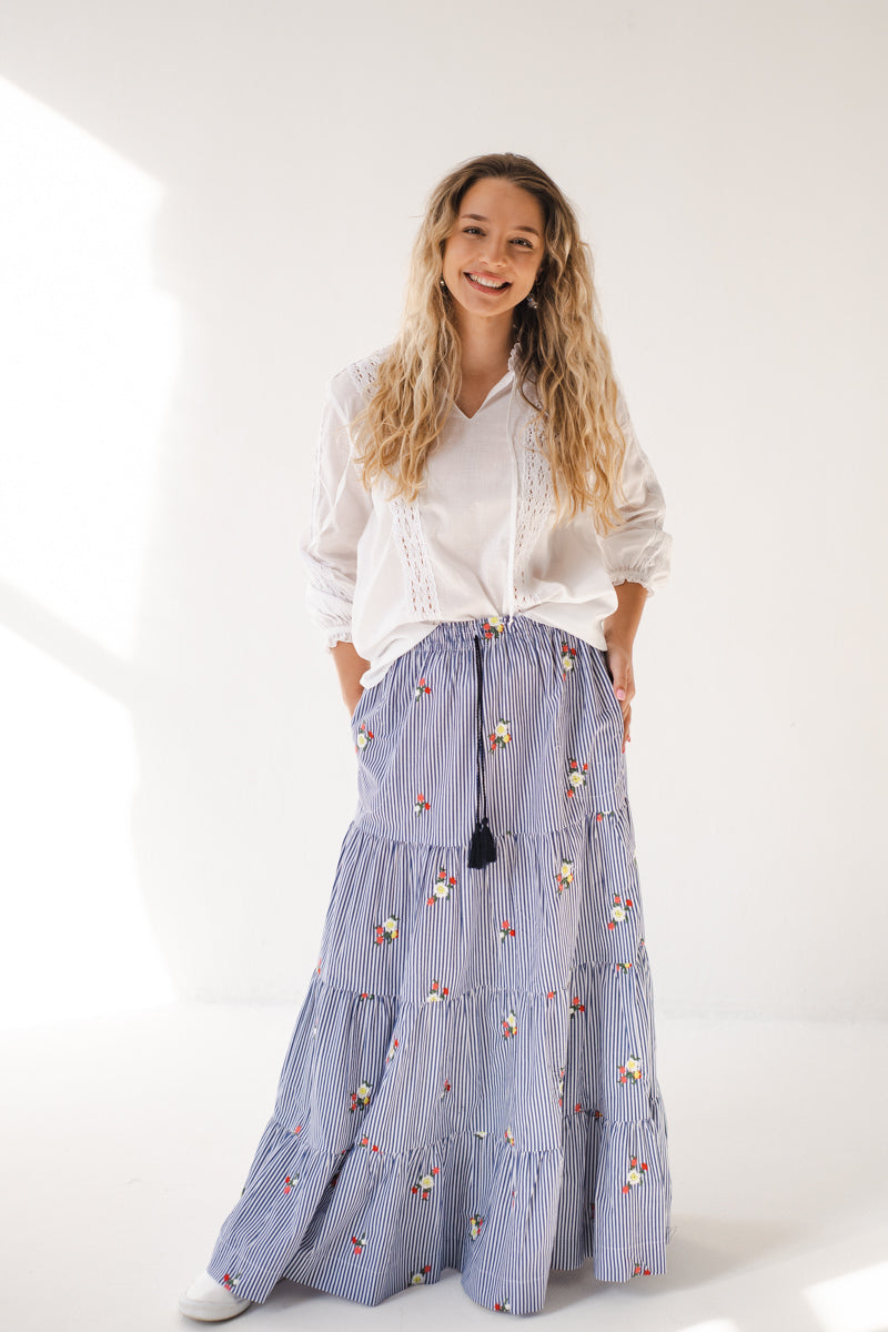 Ali Embroidered Stripe Skirt