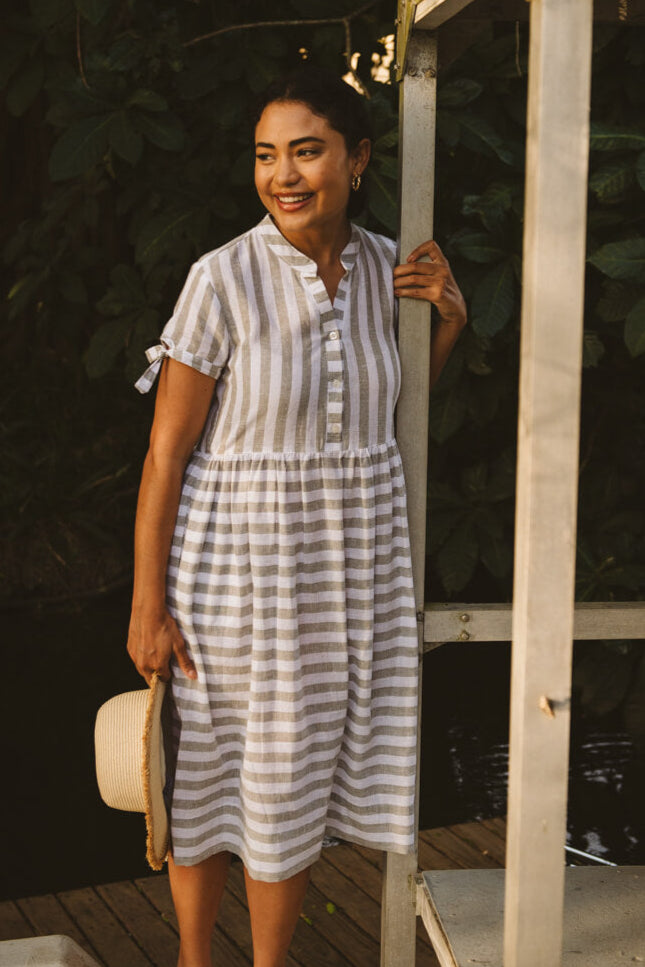 Eleni Khaki Striped Dress