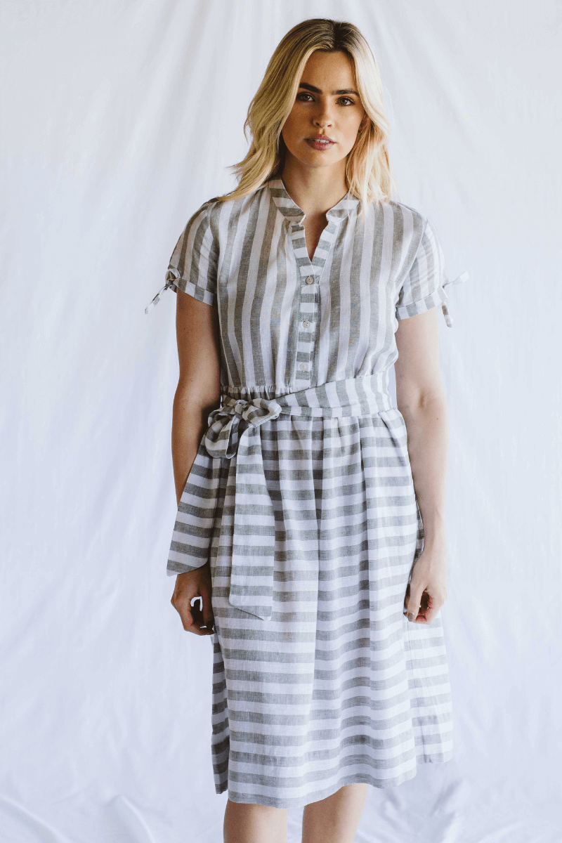 Eleni Khaki Striped Dress