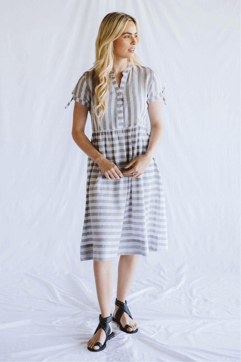 Eleni Khaki Striped Dress
