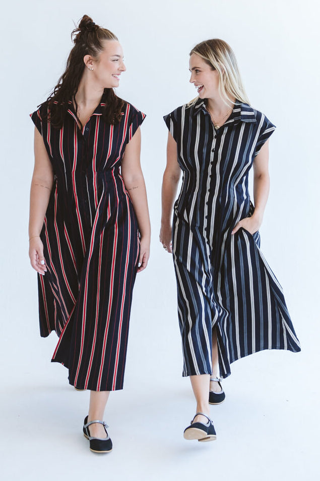 Tye Dress Grey Stripe