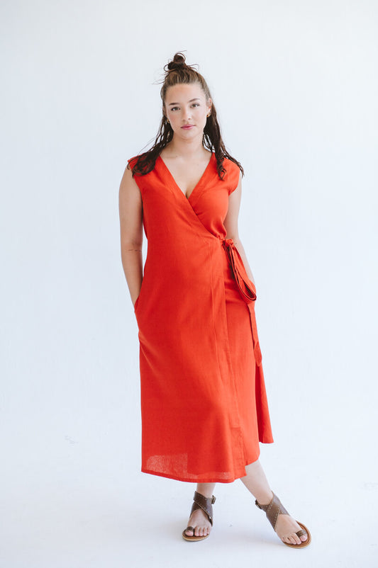 Lila Reversible Wrap Dress Orange