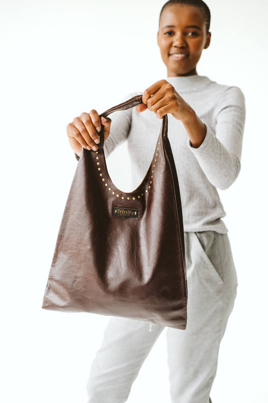 Casey Leather Bag Chocolate with Studs