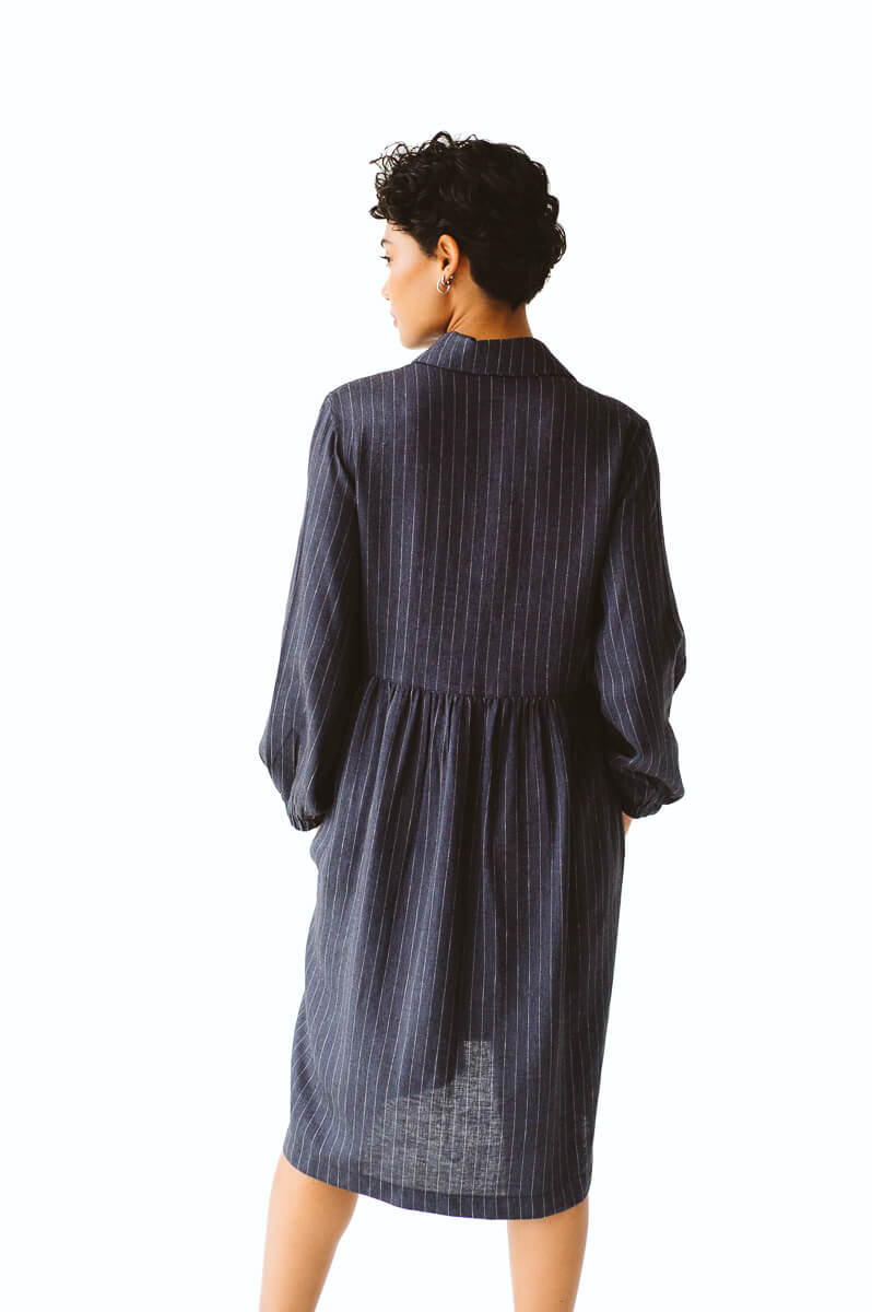Poppy Navy Linen Stripe Dress