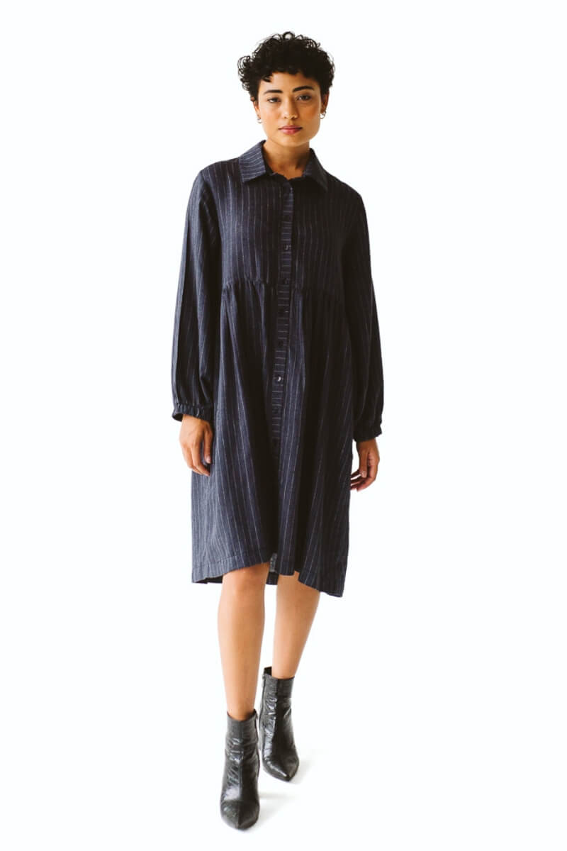 Poppy Navy Linen Stripe Dress