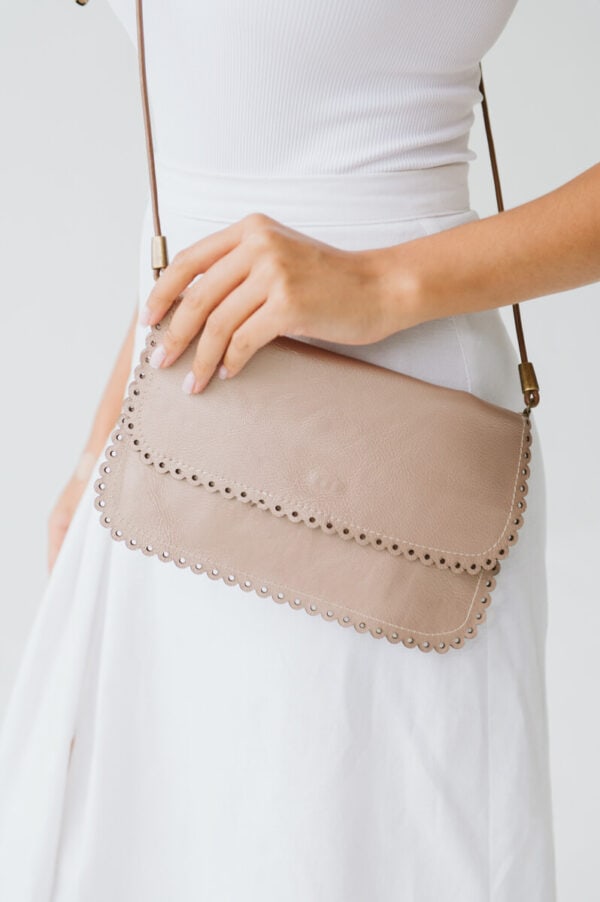 Zoe Rose Gold Metallic Leather Bag