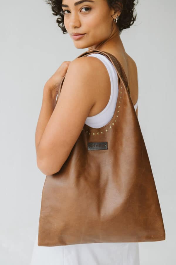 Casey Leather Bag Tan with Studs