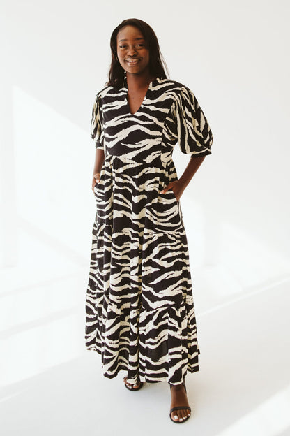 Pia Black and Cream Dress