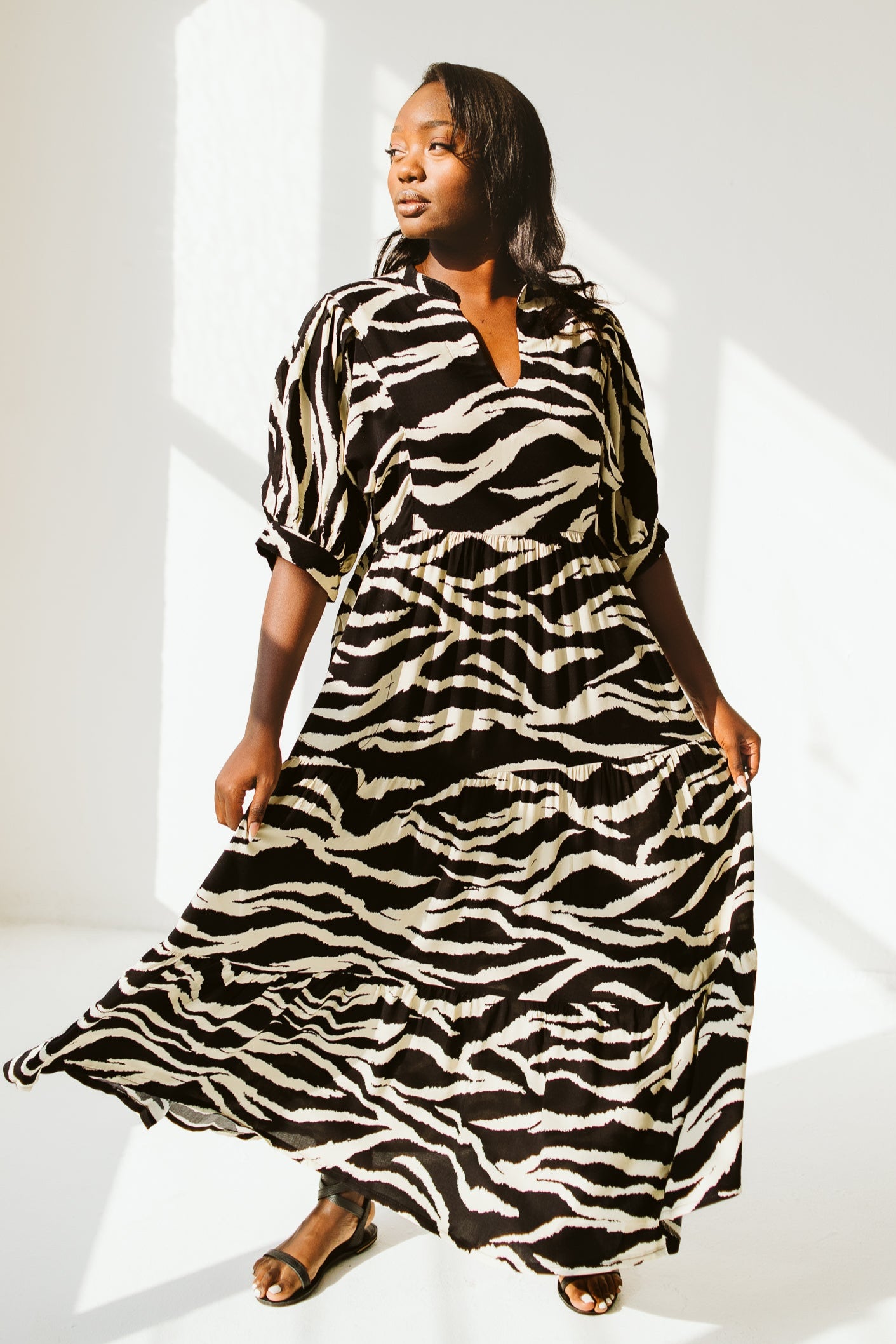Pia Black and Cream Dress
