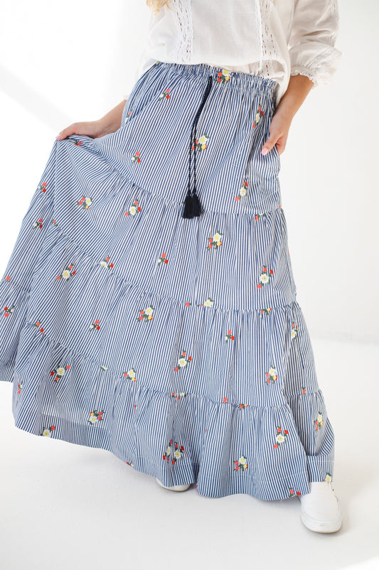 Ali Embroidered Stripe Skirt