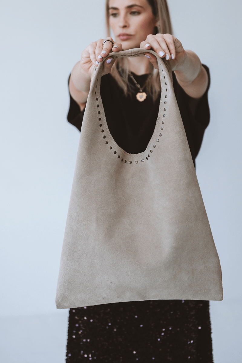 Casey Suede Bag Nude with Studs