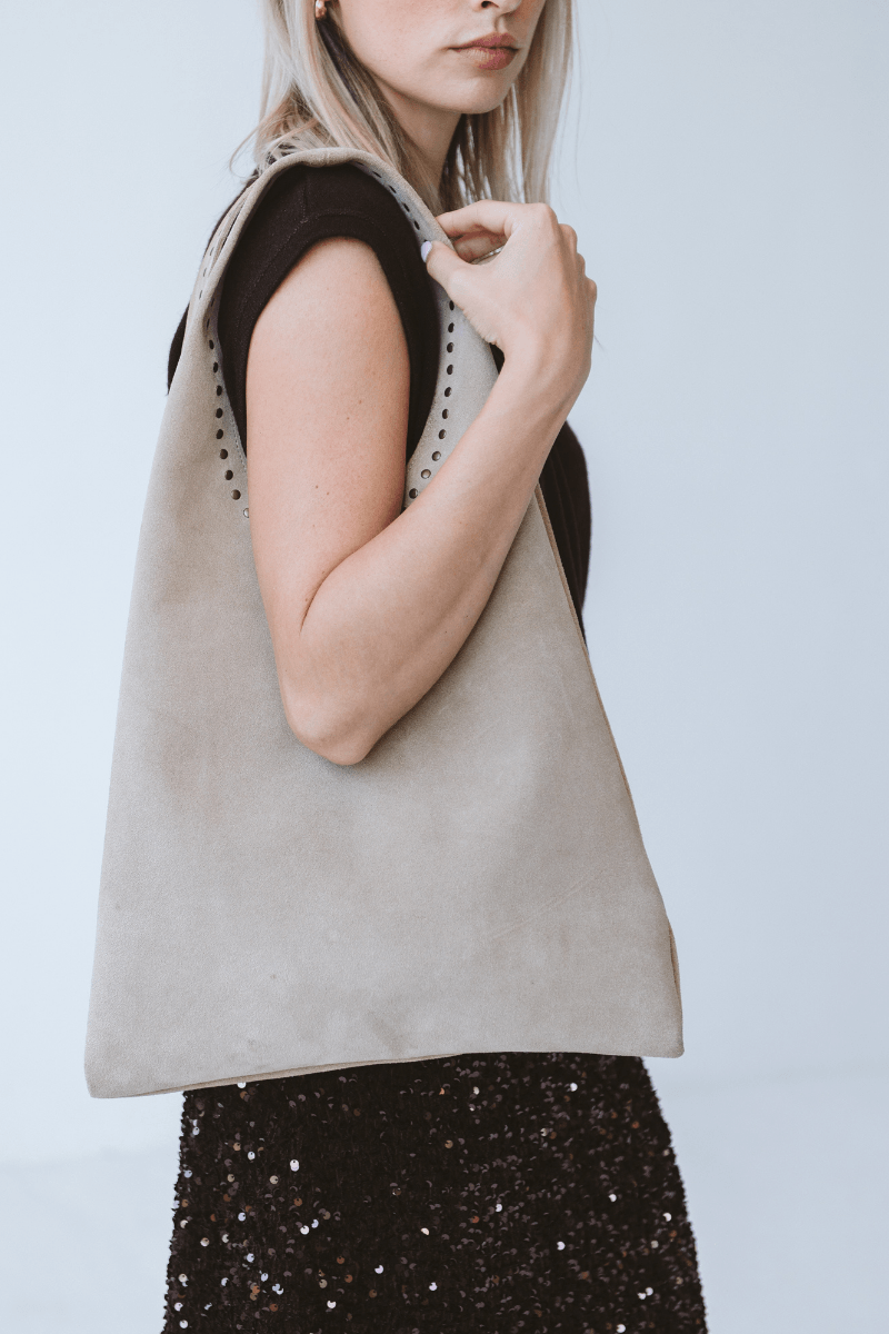Casey Suede Bag Nude with Studs