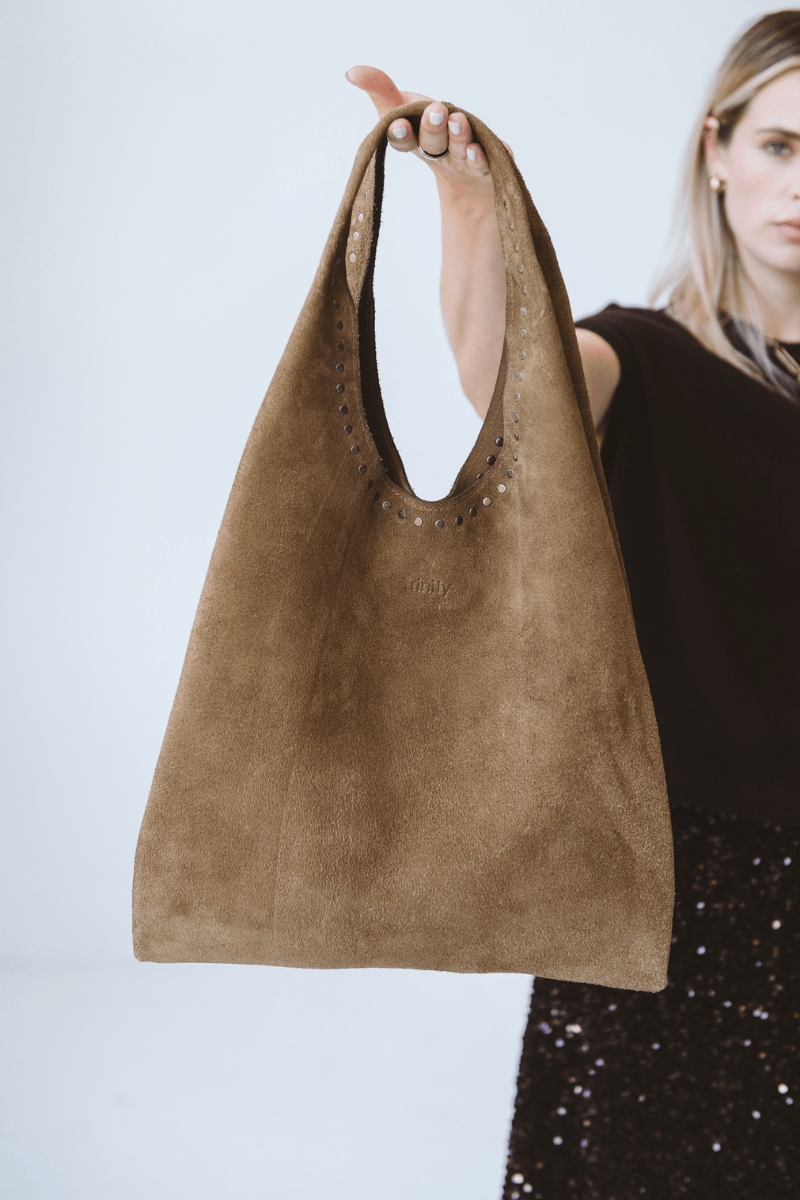 Casey Suede Bag Tan with Studs