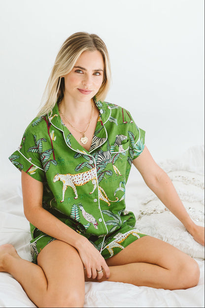 PJ Short Green Leopard