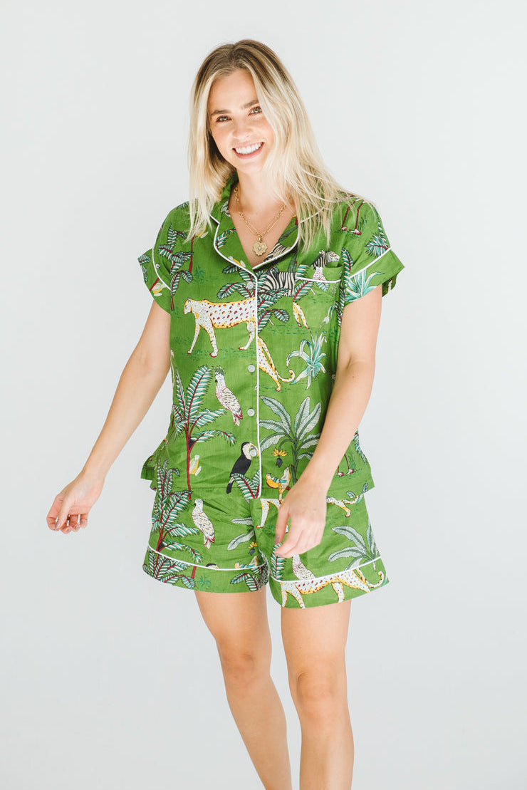 PJ Short Green Leopard