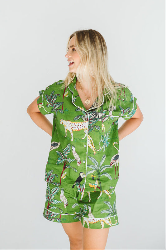 PJ Short Green Leopard