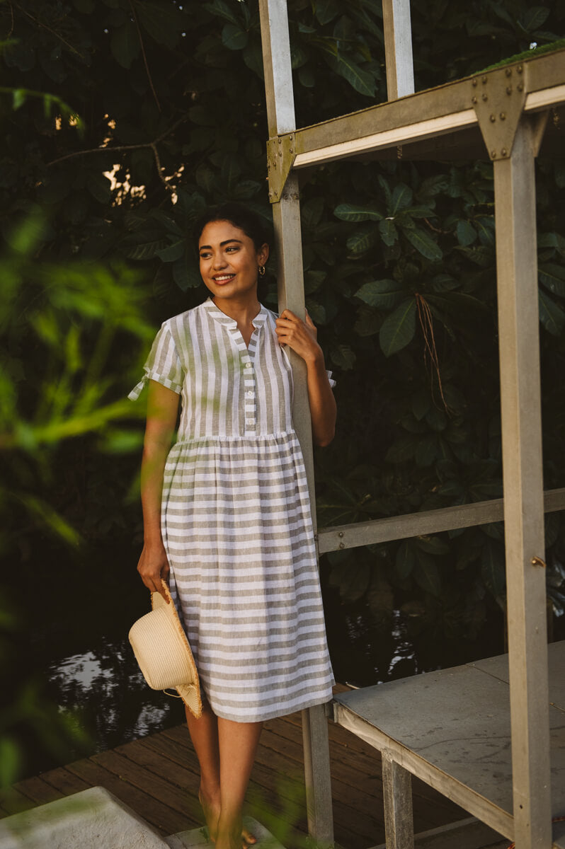 Eleni Khaki Striped Dress