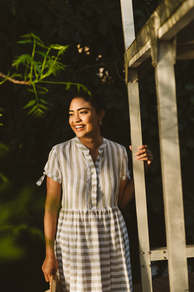 Eleni Khaki Striped Dress