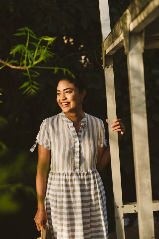 Eleni Khaki Striped Dress