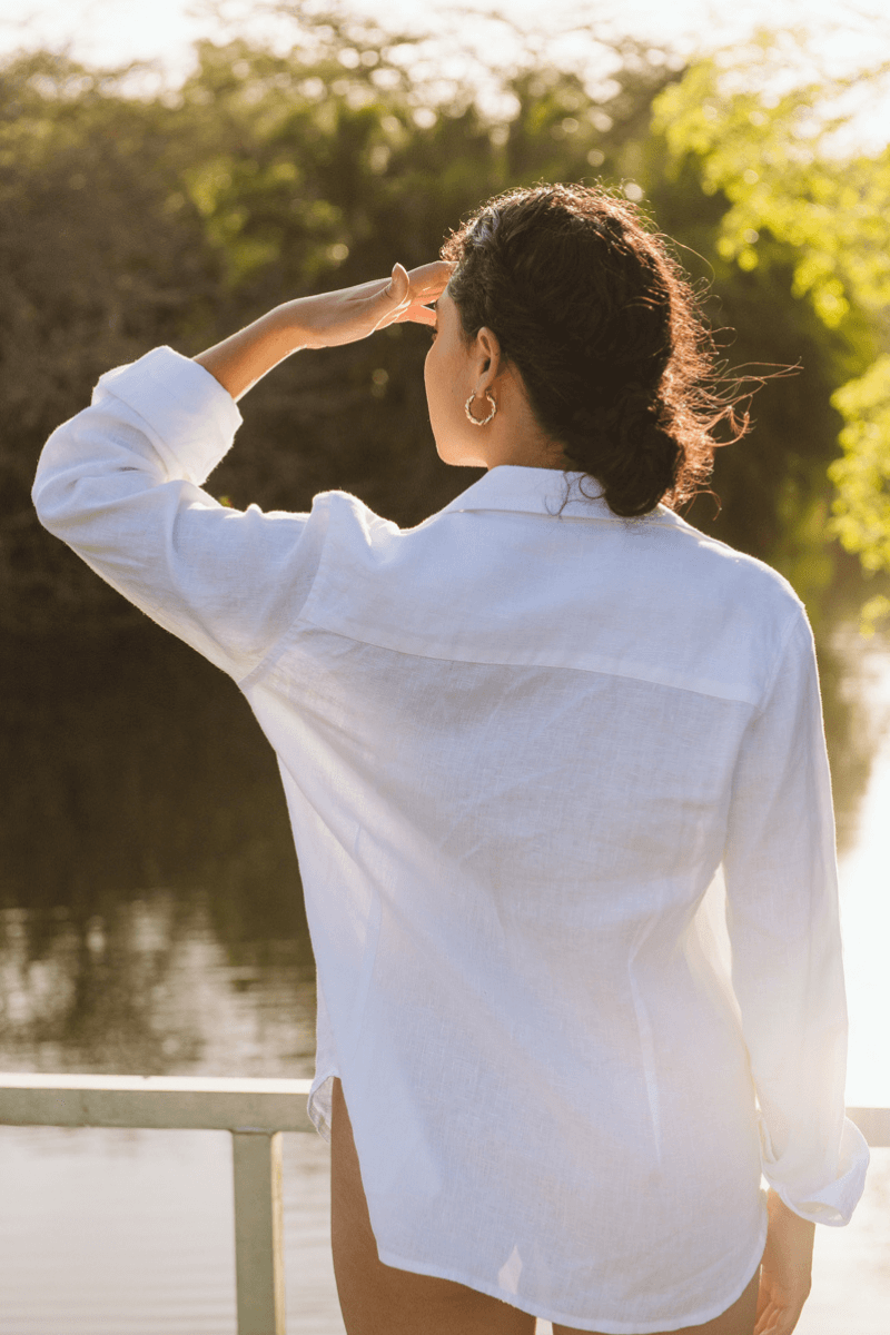 Iris Long Sleeve White Linen Shirt