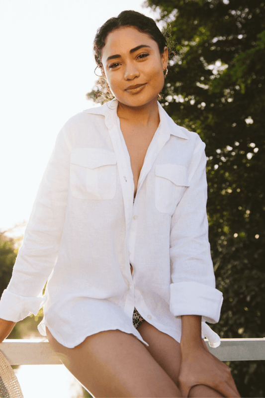Iris Long Sleeve White Linen Shirt