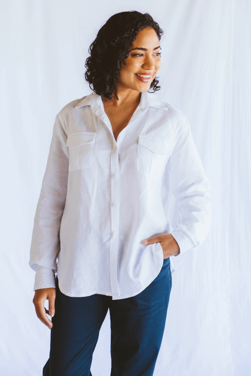 Iris Long Sleeve White Linen Shirt
