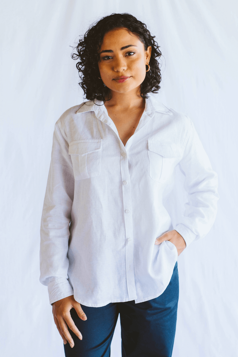 Iris Long Sleeve White Linen Shirt