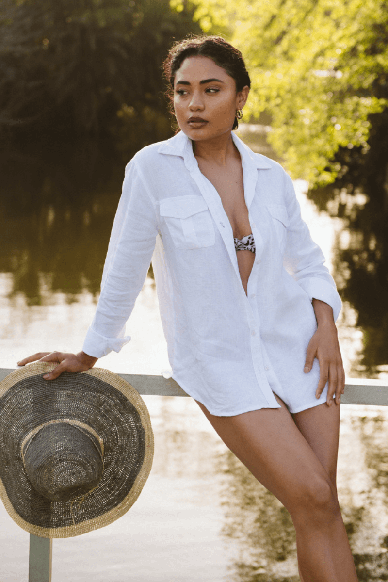 Iris Long Sleeve White Linen Shirt