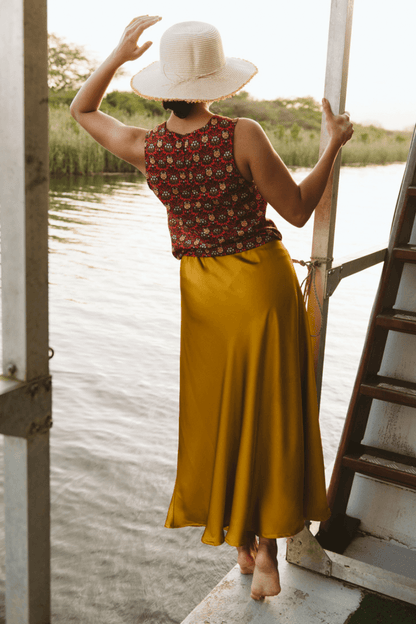 Satin Skirt Mustard