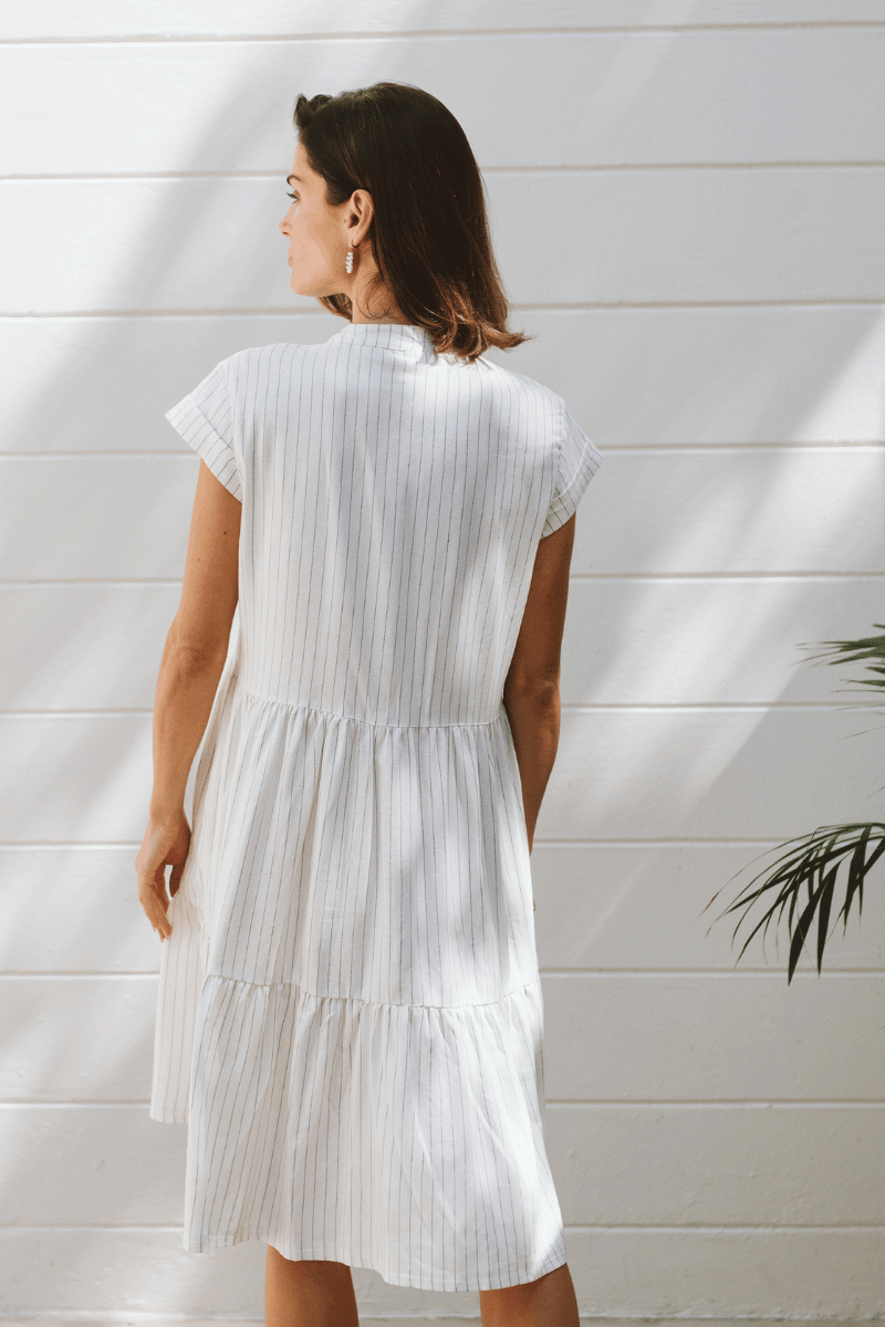 Savannah Pinstripe Dress Ivory
