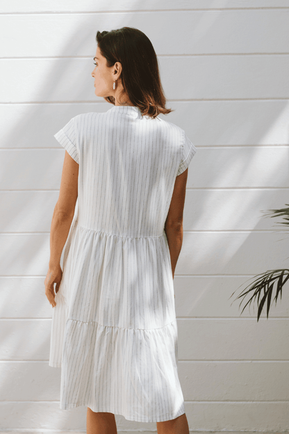 Savannah Pinstripe Dress Ivory