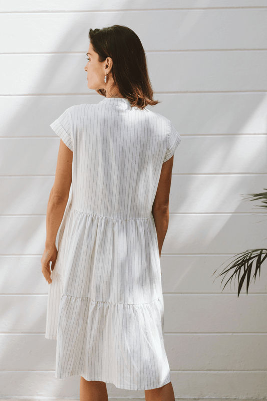 Savannah Pinstripe Dress Ivory