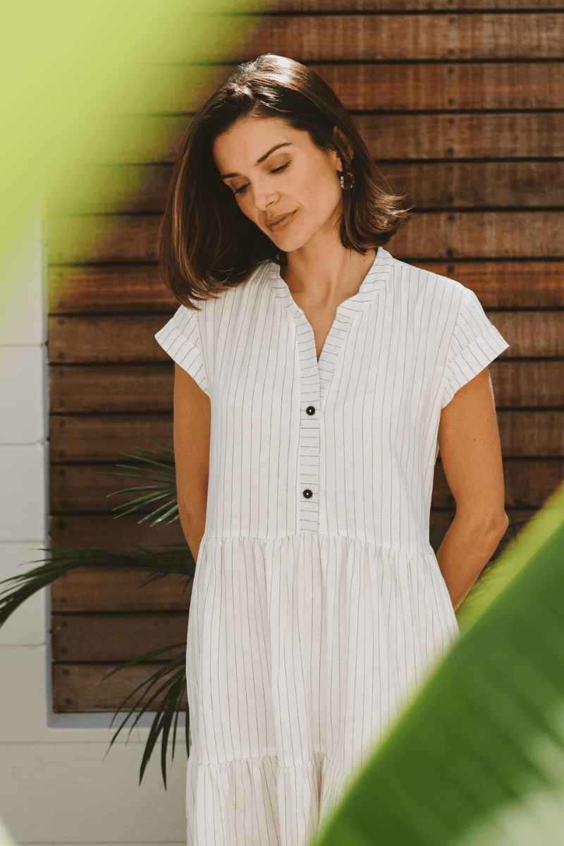 Savannah Pinstripe Dress Ivory