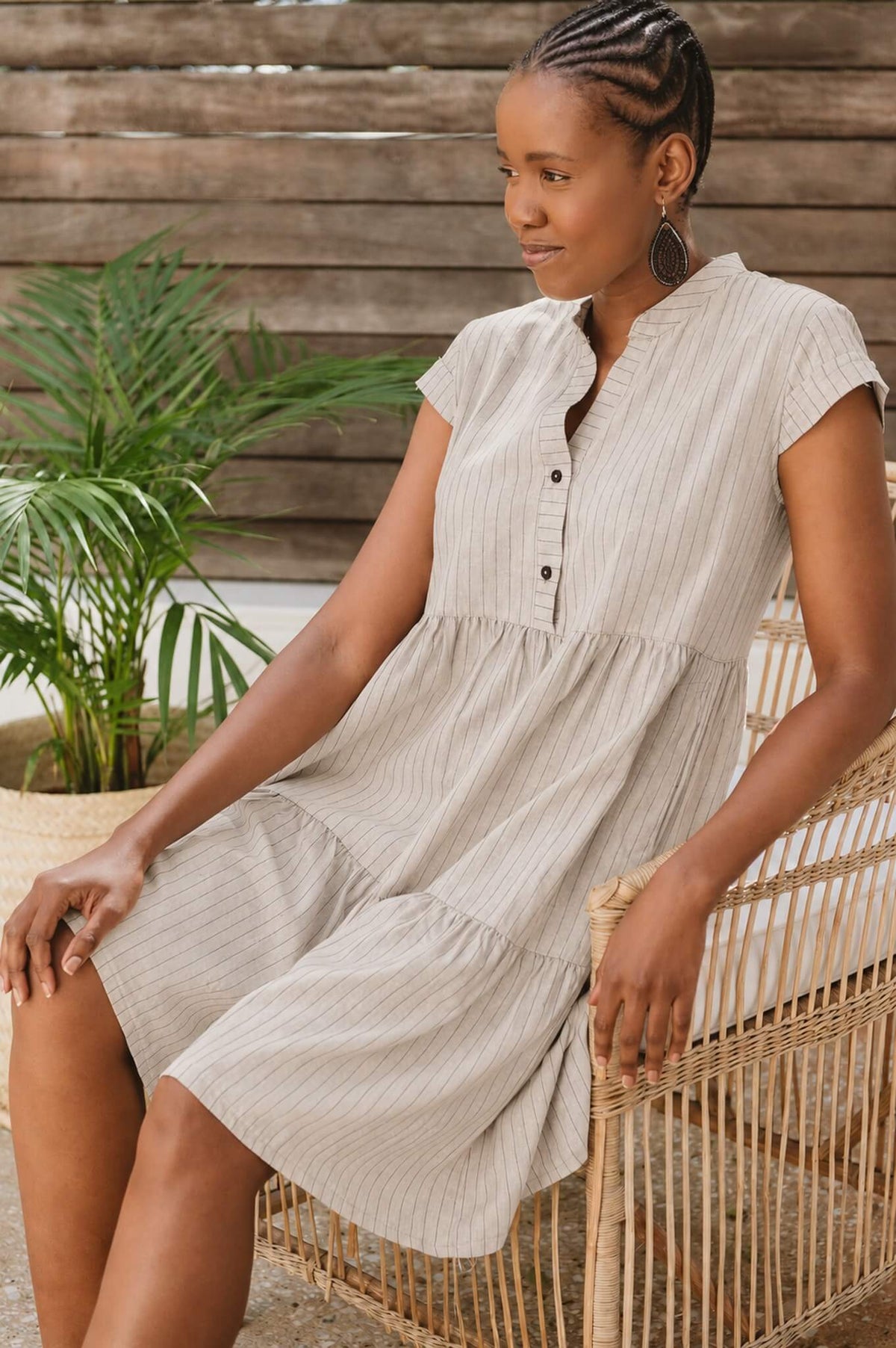 Savannah Pinstripe Dress Natural