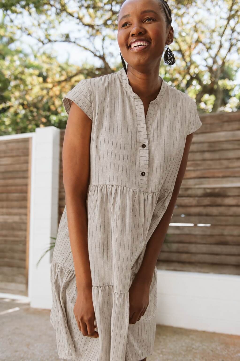 Savannah Pinstripe Dress Natural