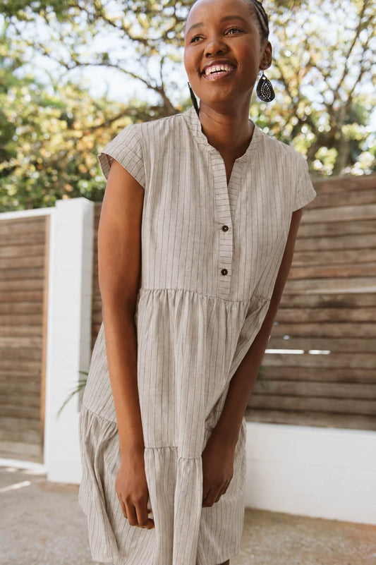 Savannah Pinstripe Dress Natural