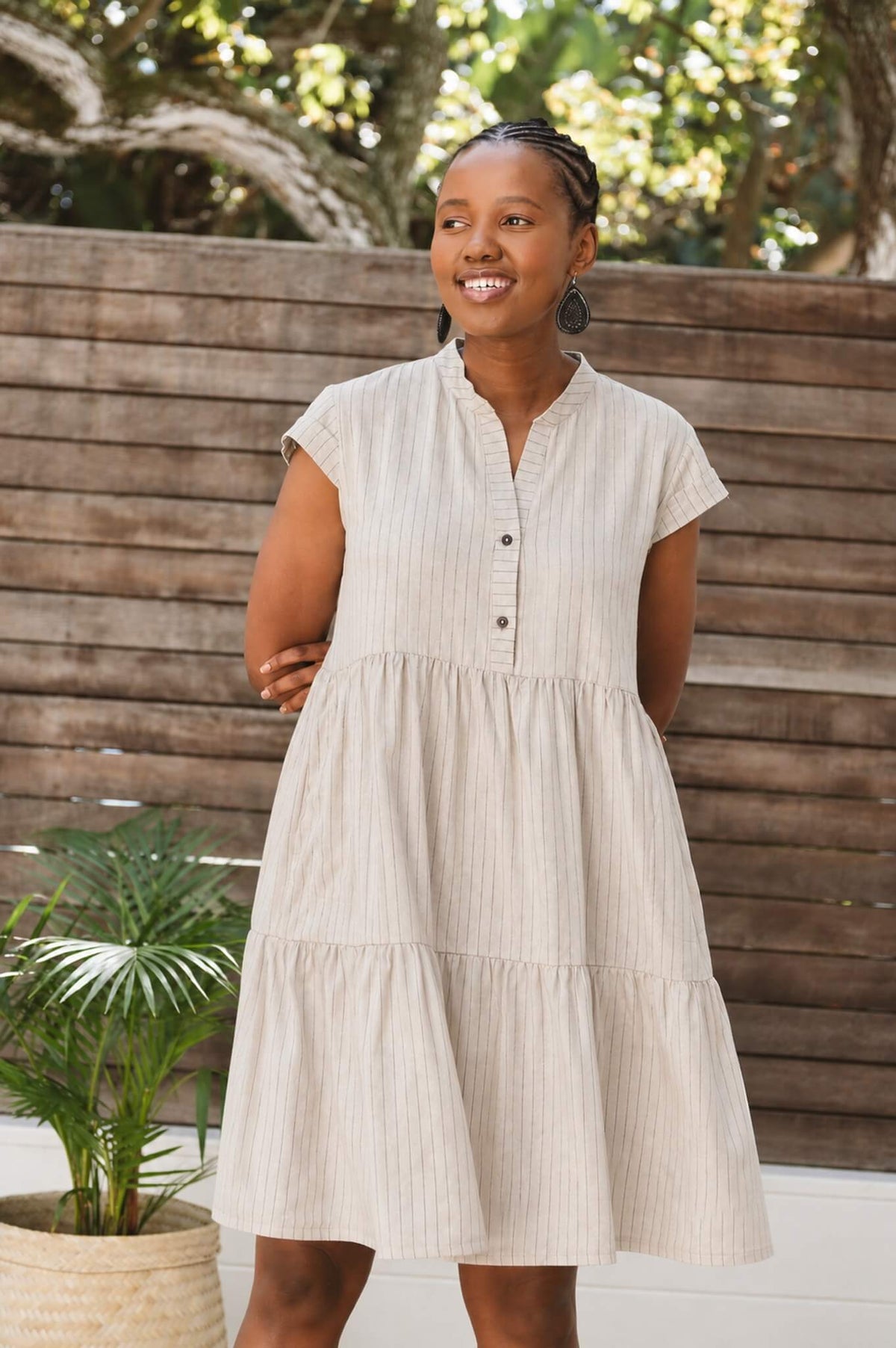 Savannah Pinstripe Dress Natural