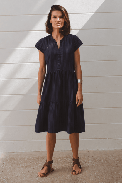Savannah Pinstripe Dress Navy