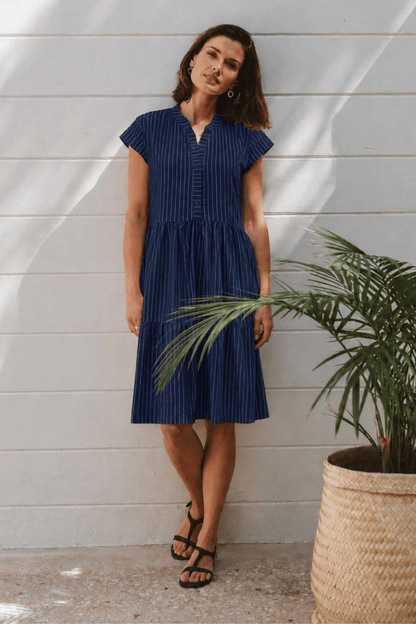 Savannah Pinstripe Dress Navy