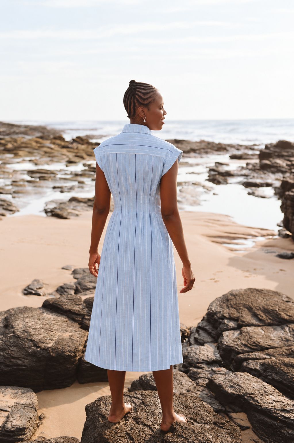 Tye Dress in Blue Stripe