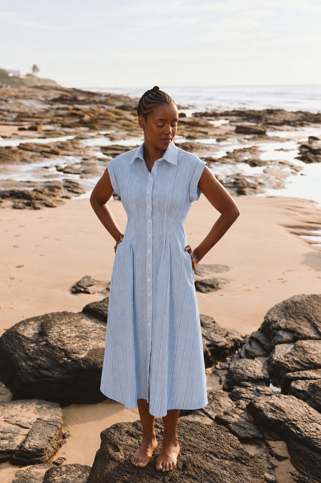 Tye Dress in Blue Stripe