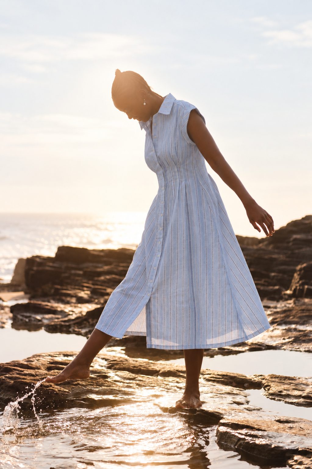 Tye Dress in Blue Stripe
