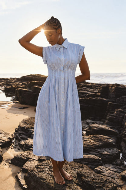 Tye Dress in Blue Stripe