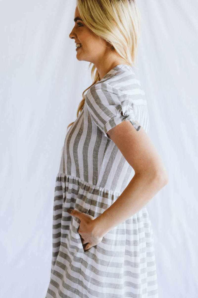 Eleni Khaki Striped Dress