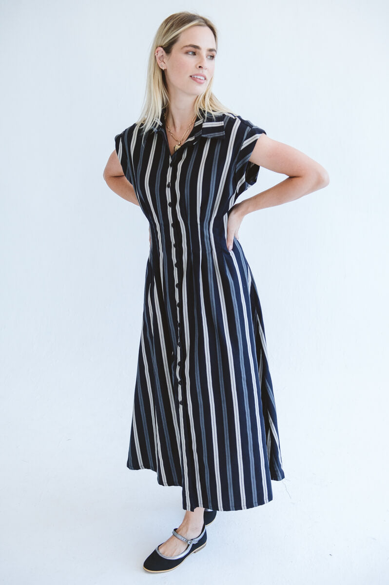 Tye Dress Grey Stripe