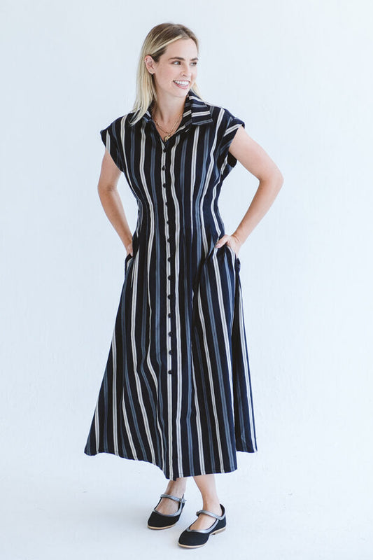 Tye Dress Grey Stripe