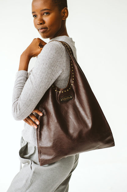 Casey Leather Bag Chocolate with Studs